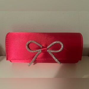 Elegant Hot Pink Clutch with Rhinestone Bow